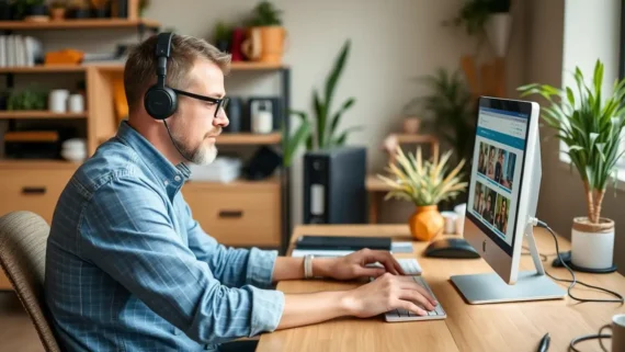 Een vrijwilliger werkt aan de website